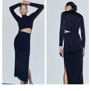 Zara Black Maxi Skirt with Cut-Out Detail